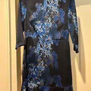 Banana Republic Black and Blue Floral Long Sleeve Dress